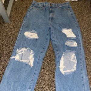 Blue ripped baggy jeans